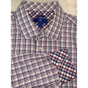 KO Egara Non Iron Regular Fit Check Plaid Shirt Mens XL Red White Blue Flip Cuff